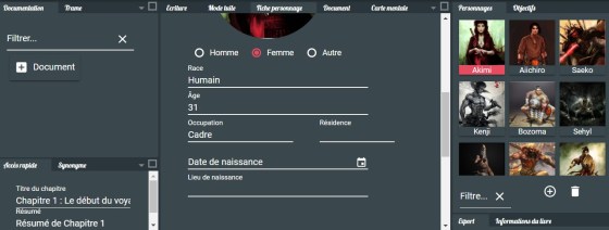 Fiche de personnage Write Control